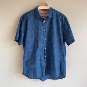 Cypress Club Mens Blue Tropical Palm Leaf Print Cotton Button Down Shirt Large